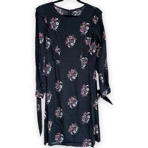 FRNCH | Black Dress with Floral Print, Long Sleeves, and Ruffles- Size M/L